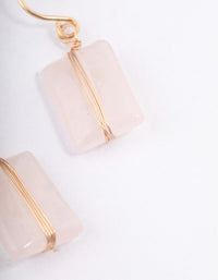 Gold Rose Quartz Square Stone Earrings - link has visual effect only