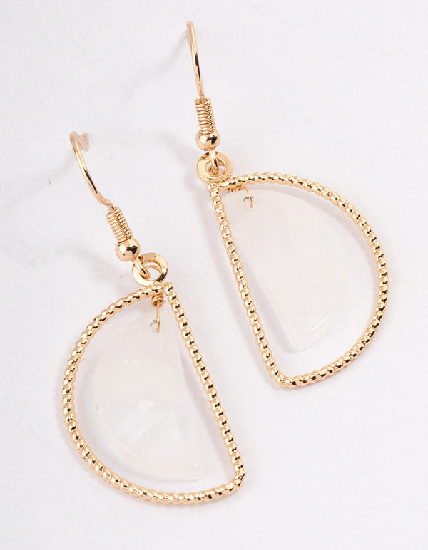 Gold Clear Quartz Half Circle Drop Earrings