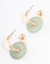 Gold Green Aventurine Pendant Huggie Earrings - link has visual effect only