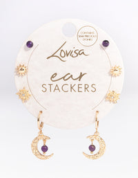 Gold Amethyst Mixed Star & Moon Stacker Earrings - link has visual effect only