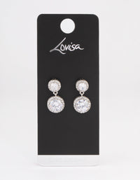 Rhodium Double Halo Round Drop Earrings - link has visual effect only