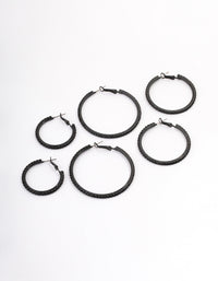 Coated Black Mixed Size Diamante Hoop Earrings - link has visual effect only