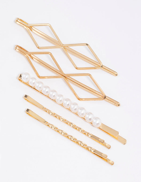 Gold Pearl Hair Slide 5-Pack