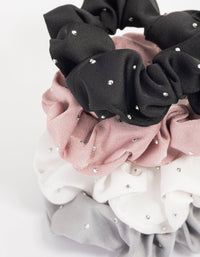 Fabric Mixed Diamante Scrunchie  4-Pack - link has visual effect only