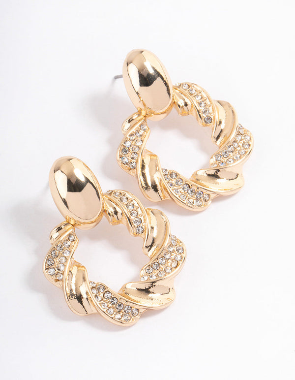 Gold Twisted Doorknocker Earrings