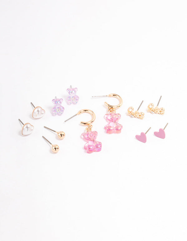 Gold Pastel Cute Love Earrings 6-Pack