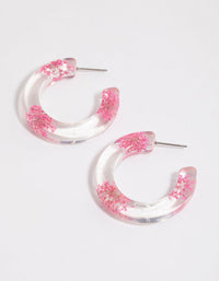 Pink Flower Pressed Hoop Earrings - link has visual effect only