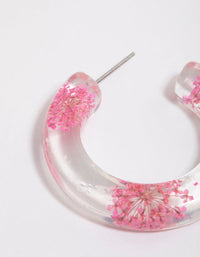 Pink Flower Pressed Hoop Earrings - link has visual effect only