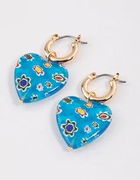 Blue Printed Heart Hoop Earrings - link has visual effect only