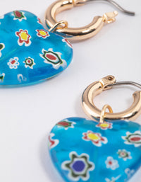 Blue Printed Heart Hoop Earrings - link has visual effect only