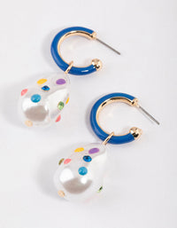 Blue Enamel Pearl Hoop Earrings - link has visual effect only