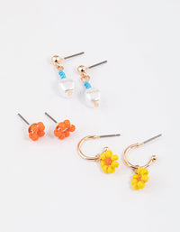 Gold Flower Stud Earrings Pack - link has visual effect only