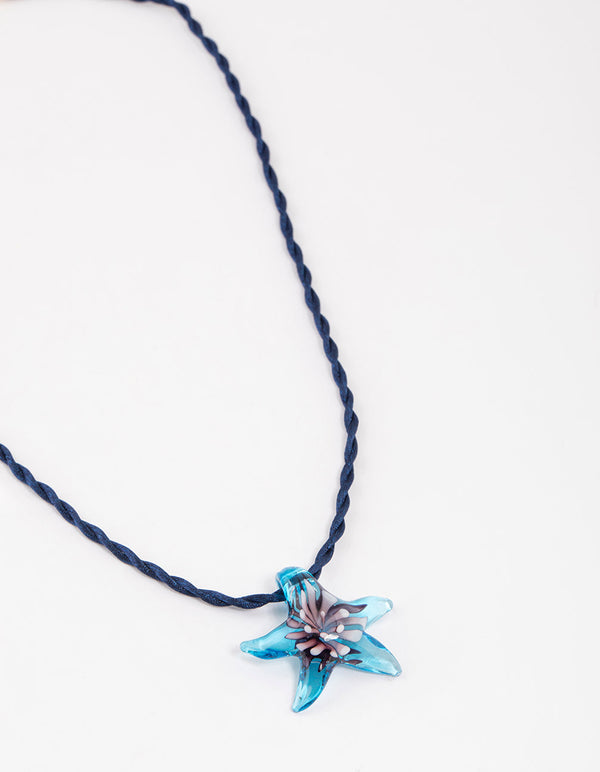 Blue Glass Flower Necklace