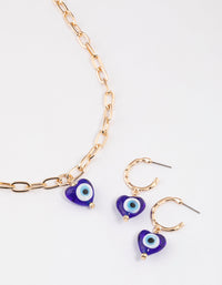 Blue Evil Eye Heart Earrings & Necklace Set - link has visual effect only