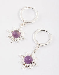 Silver Amethyst Starburst Huggie Earrings - link has visual effect only