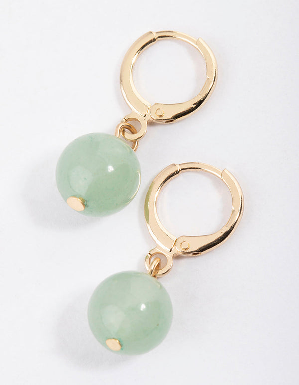 Gold Green Aventurine Mini Ball Earrings