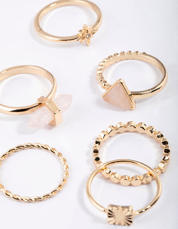 Gold Rose Quartz Skinny Ring Pack - Lovisa