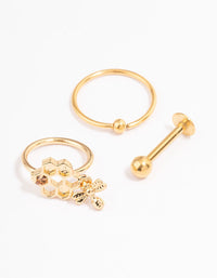 Gold Plated Surgical Steel Bee Ring Earrings Pack - link has visual effect only