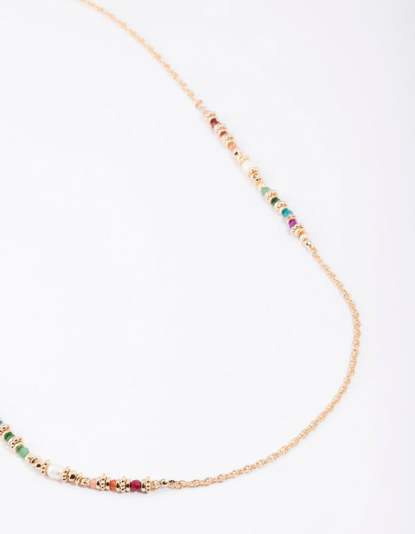 Gold Mixed Beaded Chain Necklace