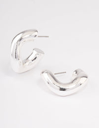 Silver Wave Thick Hoop Earrings - link has visual effect only