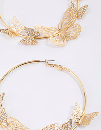 Gold Diamante Butterlfy Hoop Earrings - link has visual effect only