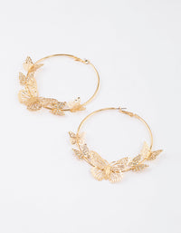 Gold Diamante Butterlfy Hoop Earrings - link has visual effect only