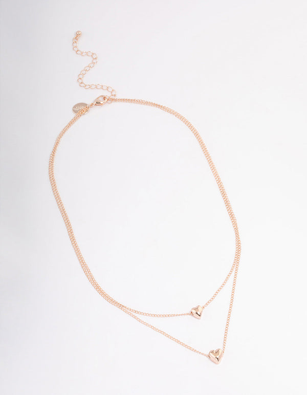 Rose Gold Heart Double Row Necklace - Lovisa