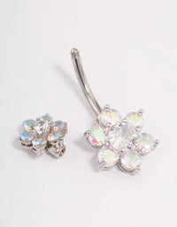 Surgical Steel Double Daisy Belly Ring - link has visual effect only