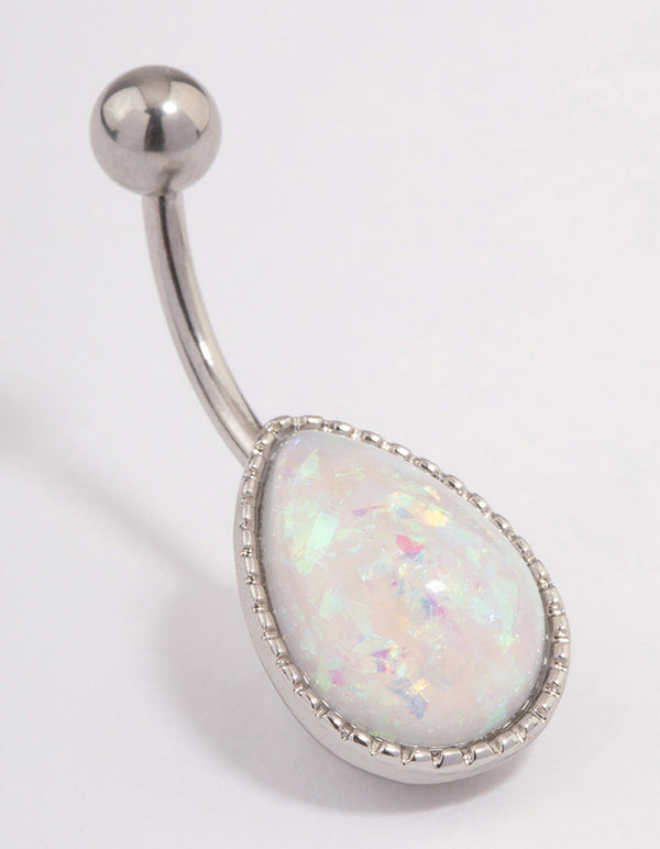 Surgical Steel Opal Pear Belly Ring