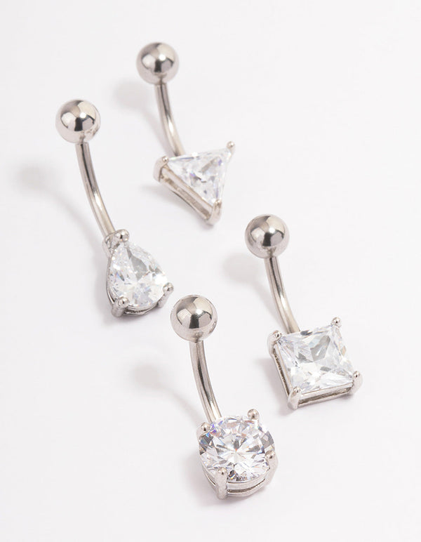 Surgical Steel Mixed Cubic Zirconia Claw Belly Ring 4-Pack