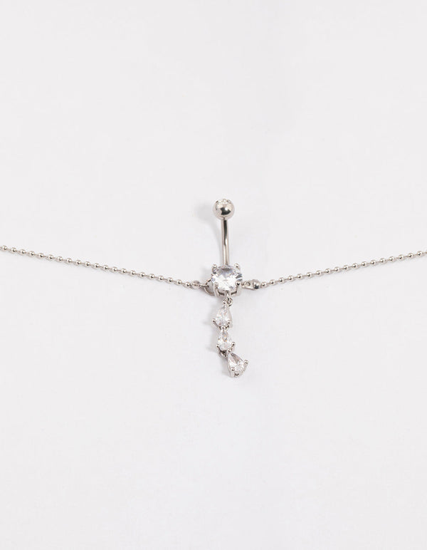 Surgical Steel Pear Drop Belly Ring Chain