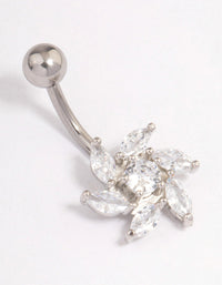 Surgical Steel Cubic Zirconia Slanted Tear Belly Ring - link has visual effect only