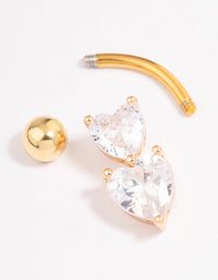 Gold Plated Surgical Steel Cubic Zirconia Heart Stacked Belly Ring - link has visual effect only