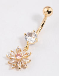 Gold Plated Surgical Steel Sunflower Charm Belly Ring - link has visual effect only