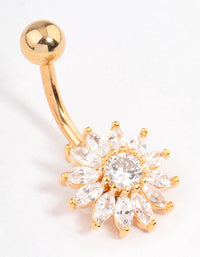 Gold Plated Surgical Steel Cubic Zirconia Cluster Large Belly Ring - link has visual effect only