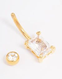 Gold Plated Surgical Steel Cubic Zirconia Classic Square Claw Belly Ring - link has visual effect only