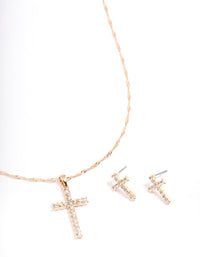 Gold Diamante Cross Jewellery Set - link has visual effect only