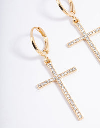 Gold Plated Diamante Large Cross Drop Earrings - link has visual effect only