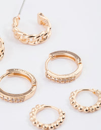 Gold Chain Link Diamante Hoop Earrings Pack - link has visual effect only