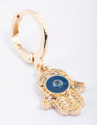 Gold Evil Eye Hand Huggie Earrings - link has visual effect only