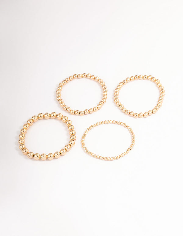 Gold Round Ball Stretch Bracelet 4-Pack