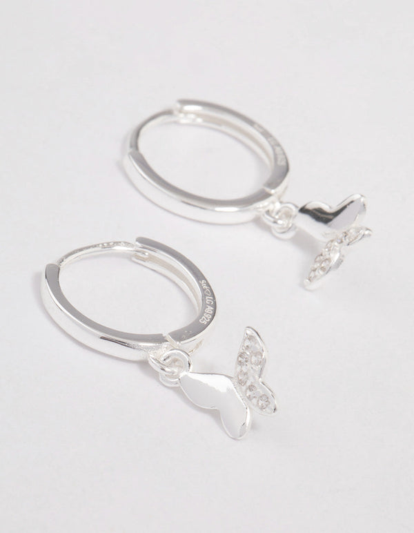 Sterling Silver Diamante Butterfly Huggie Earrings