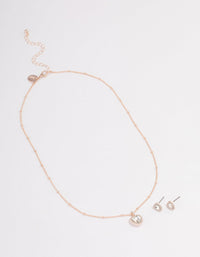 Rose Gold Heart Halo Necklace & Stud Earrings Set - link has visual effect only