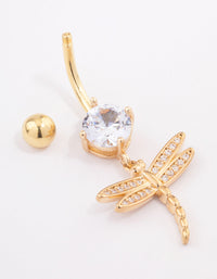 Gold Plated Surgical Steel Cubic Zirconia Dragonfly Belly Ring - link has visual effect only