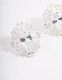 Silver Plated Cubic Zirconia Oval Halo Stud Earrings - link has visual effect only