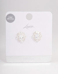 Silver Plated Cubic Zirconia Oval Halo Stud Earrings - link has visual effect only