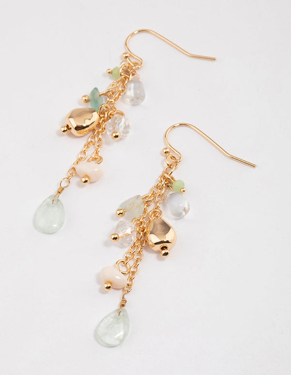 Gold Green Fluorite Tassel Drop Earrings