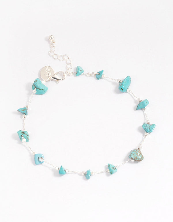 Silver Turquoise Dainty Chip Anklet