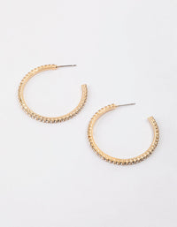 Gold Medium Diamante Hoop Earrings - link has visual effect only