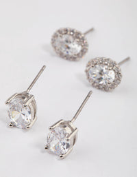 Rhodium Oval Cubic Zirconia Stud Earring Pack - link has visual effect only